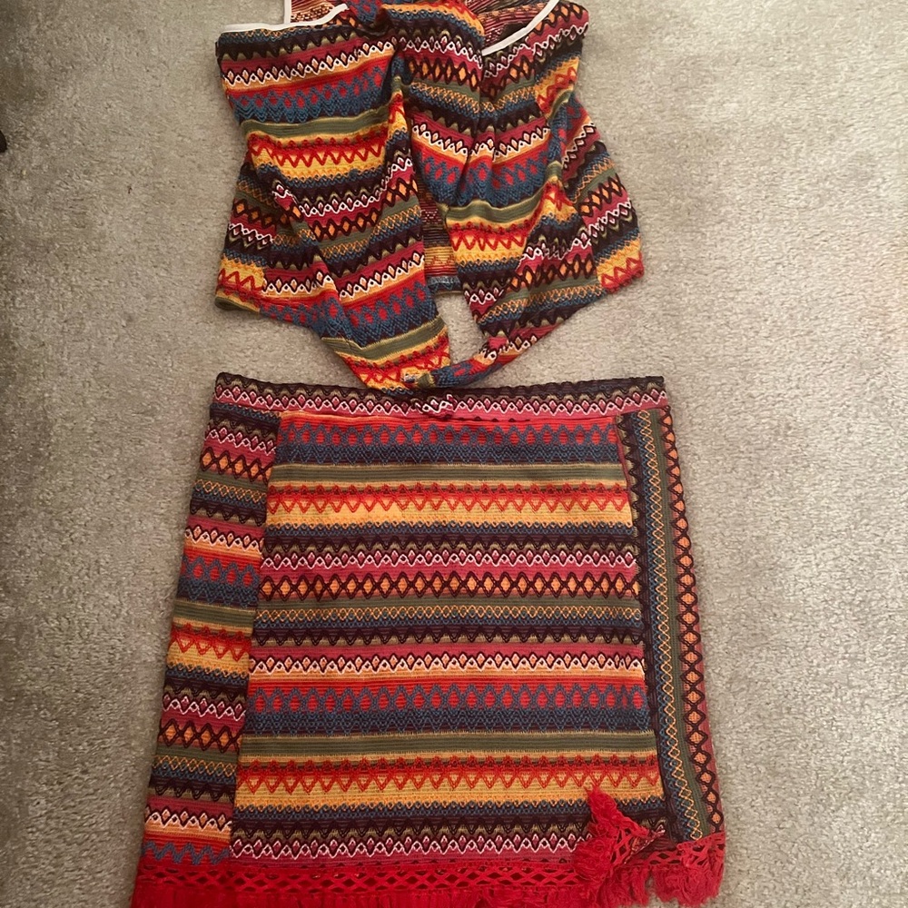 SHEIN Multicolor Striped Mini Skirt and top